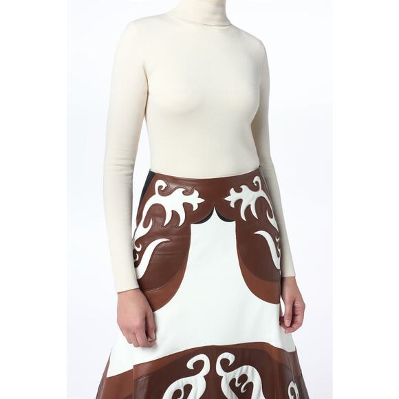 Gabriela Hearst Morton Western Nappa Leather Midi Skirt in Ivory Chestnut XS - Picture 4 of 7